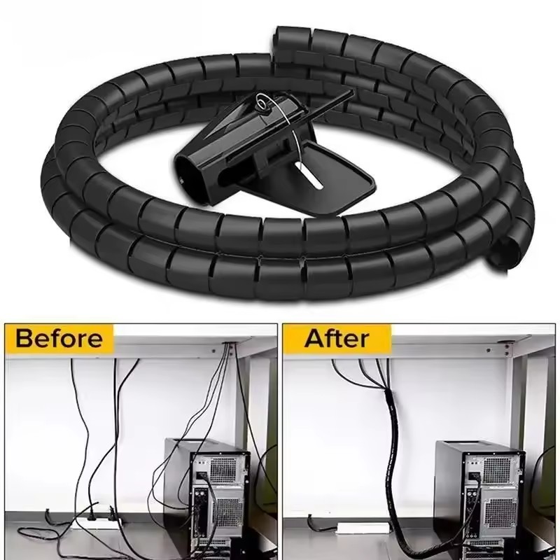 Cable Lock Flexible - 2M/1M Flexibler Spiralkabel-Schutz, Kabelorganisator, Computerkabel-Schutzrohr, Clip-Organizer,